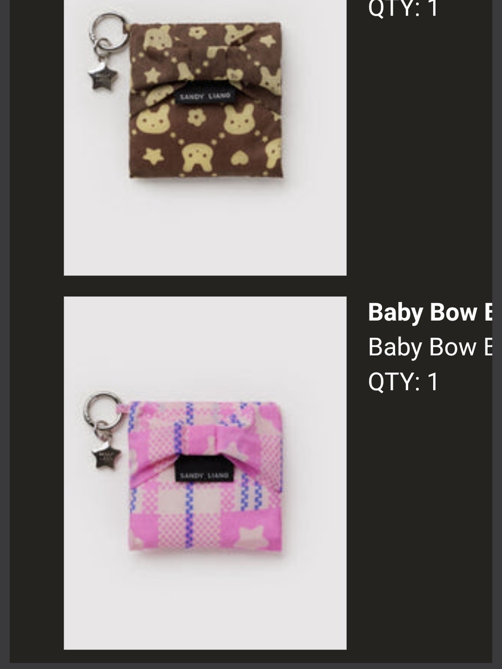 Sandy Liang Pink Plaid Baby Bow Keyring Pouch